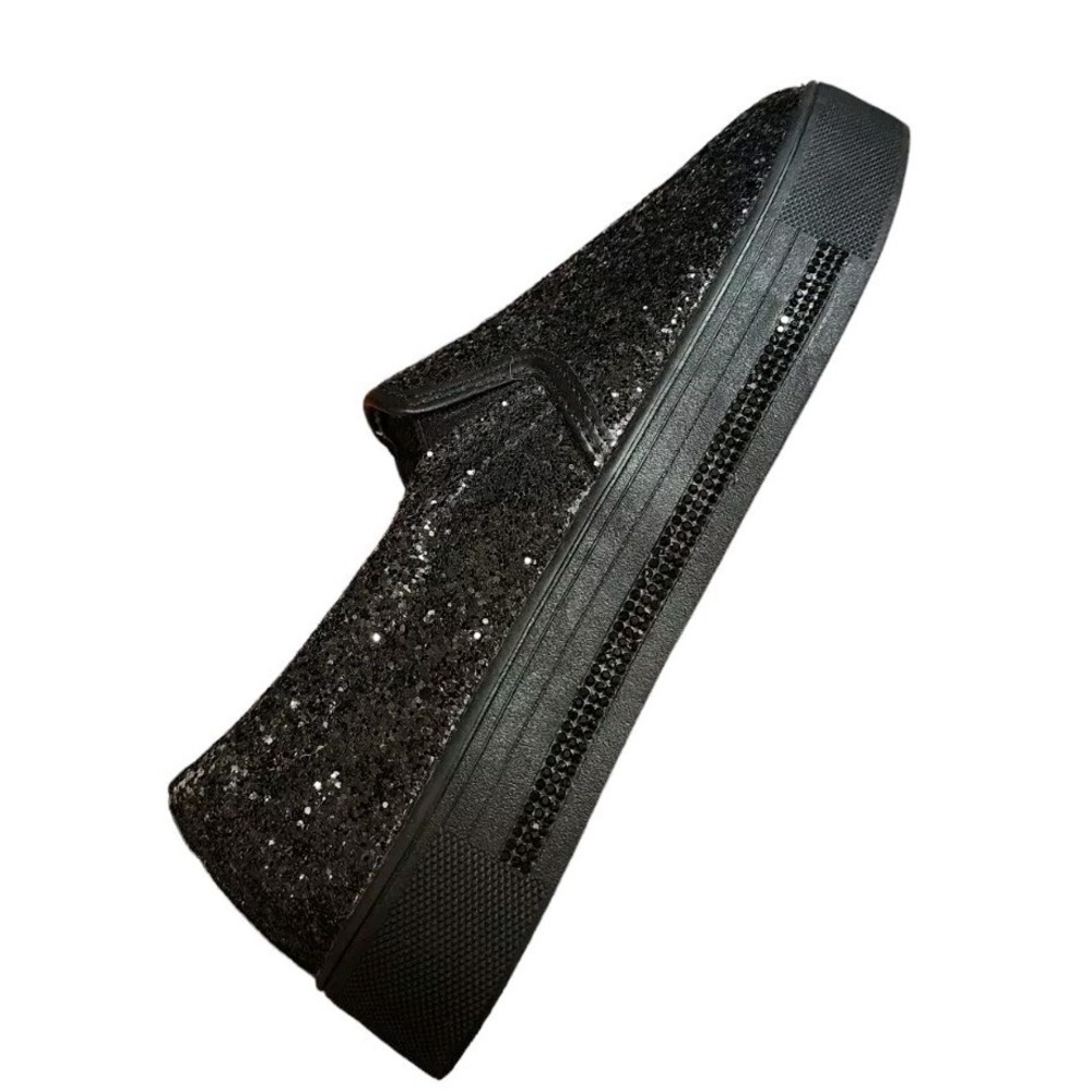 UUBARIS Women's Fashion Loafers Black Rhinestone Glitter Sneakers Sparkle Sz 7.5 - Picture 2 of 7